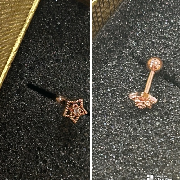 New Rose Gold Petite Hexagon Piercing Lip Ring - Picture 1 of 4